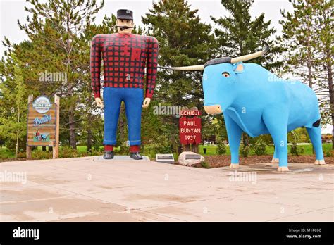 Statue Of Paul Bunyan Legendary Lumberjack And Babe The Blue Ox In Bemidji MN United States