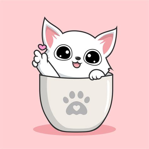 Cat In Mug Vector Love Hand Cute White Pussy Cat In Cups Vector Art At Vecteezy