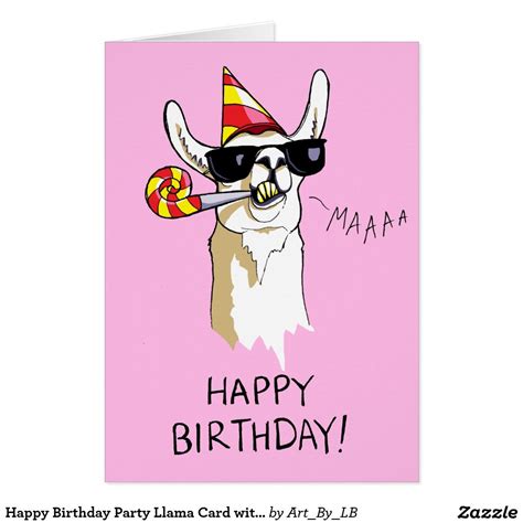 Happy Birthday Party Llama Card With Sunglasses Zazzle Happy