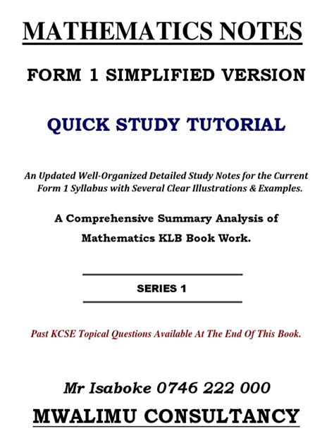 Form 1 Maths Simplified Notes Pdf Encodings Lexicology