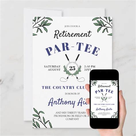 Navy Greenery Golf Themed Retirement Party Invitation Zazzle