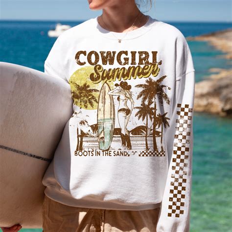 Cowgirl Summer Western Front Sleeve Dtf Transfer Set Of Both Transf