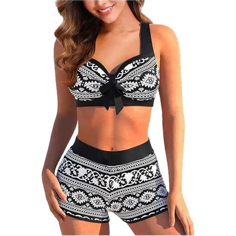 Maillot de Bain Femme Pieces Shorty Bikini Ensembles Bikini Taille Haute Rembourré Maillots de
