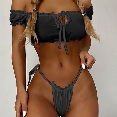 Nuisette Ensemble Deux Pi Ces De Bikini Sexy En Mousseline De Soie Nouer Noir Noir Cdiscount