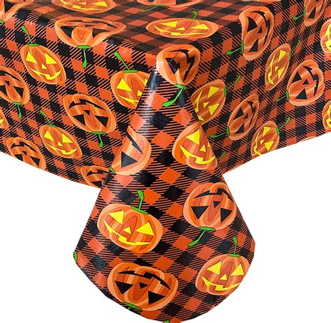 Newbridge Halloween Jack O Lantern Gingham Flannel Backed Tablecloth Orange And Black Checkered