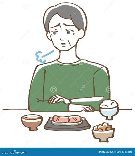 Illustration of a Senior Man with No Appetite Stock Vector