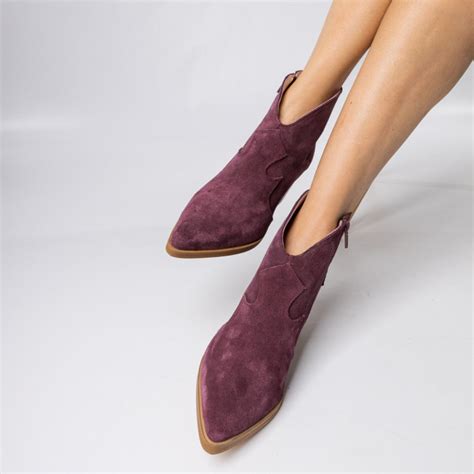 burgundy suede leather ankle boots cowboy style pointed ankle boots