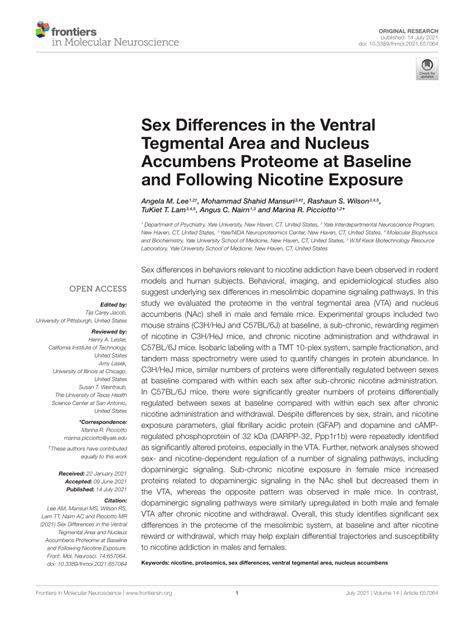 PDF Sex Differences In The Ventral Tegmental Area And Nucleus Accumbens Proteome At Baseline