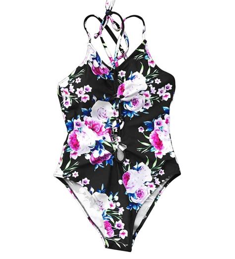 Fashion Women S Floral Print One Piece Swimsuit Beach Lace Up Bikini Swimwear Bathing Suit