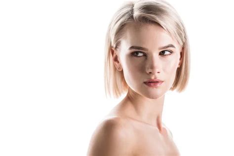 Pretty Blonde Nude Woman Looking Away Isolated White Stock Photo By VitalikRadko