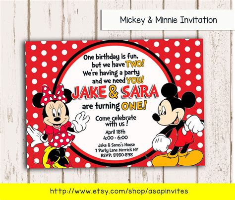 MICKEY & MINNIE MOUSE Invitation Invite Birthday Party | Etsy