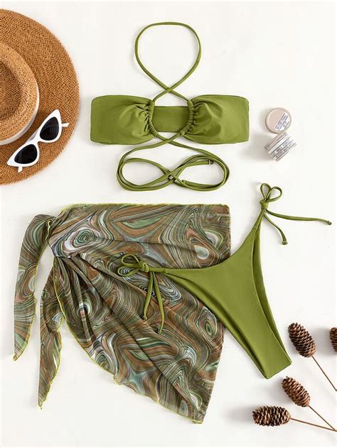 SHEIN SHEIN Swim Vcay Set Bikini Remolino Sujetador Halter Bottom