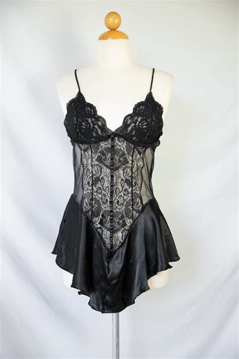 Vintage Black Lace Babydoll Peplum Lingerie Camisole Gem