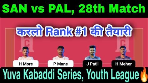 SAN Vs PAL Dream11 Kabaddi Team SAN Vs PAL Dream11 Prediction SAN Vs