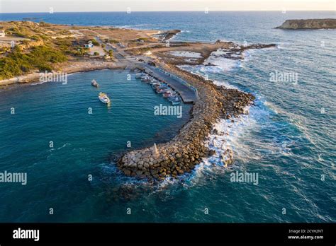 Aerial View Of Agios Georgios St Georges Harbour And Church Akamas