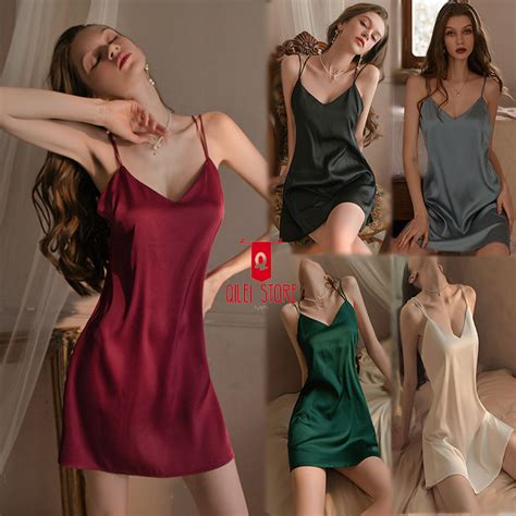 Jual Lingerie Sexy Dress Silk Satin Model Chemise Night Dress Baju Tidur Wanita Dewasa