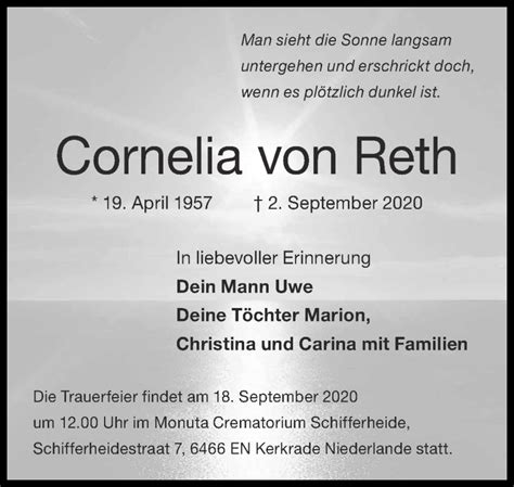 Traueranzeigen Von Cornelia Von Reth Aachen Gedenkt