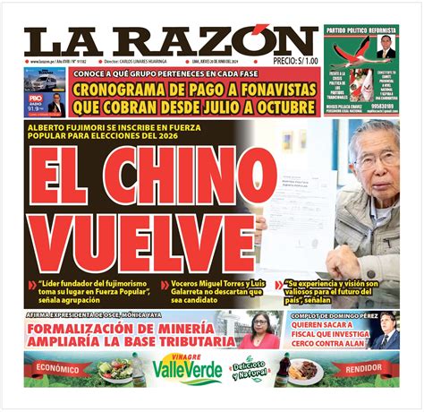 Portada Diario La Razón 27062024 La Razón