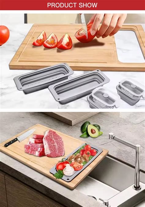 Wooden Over Sink Chopping Board With Container Extra Large Bamboo Over