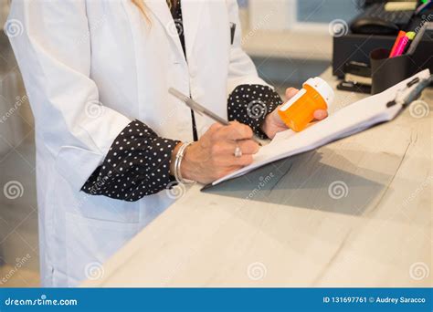 Pharmacist Filling Prescription Stock Image Image Of Cure Caucasian