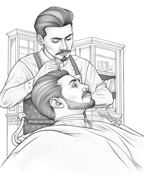 Premium Photo A Drawing Of A Man Getting His Hair Cut By A Barber