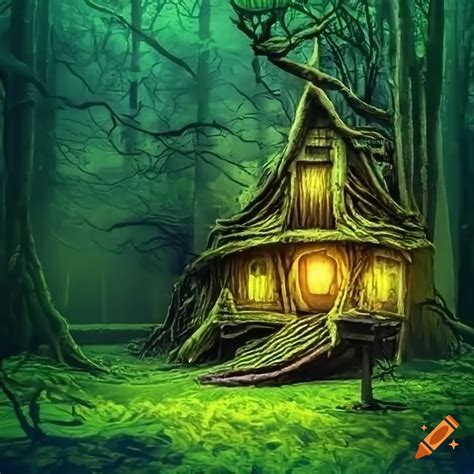 Mystical Twisted Tree House In A Glowing Forest On Craiyon