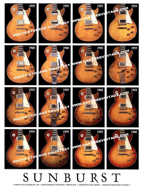 Gibson Sunburst Les Paul Guitar Collection Print Poster Collection