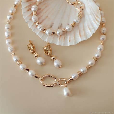 Комплект: Колье Браслет Серьги Жемчуг Позолота 24К "Ариэль" в интернет ...