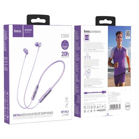 Bluetooth наушники Hoco ES69 в фиолетовом цвете - спортивные с ...