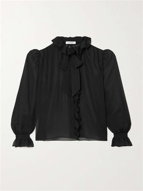 FRAME Ruffled Pussy Bow Silk Chiffon Shirt NET A PORTER