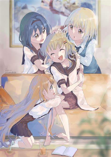 Safebooru 4girls D Barefoot Blonde Hair Blue Hair Brown Eyes Closed