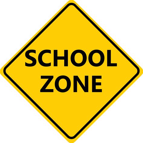 school zone sign on white background. warning school zone yellow symbol