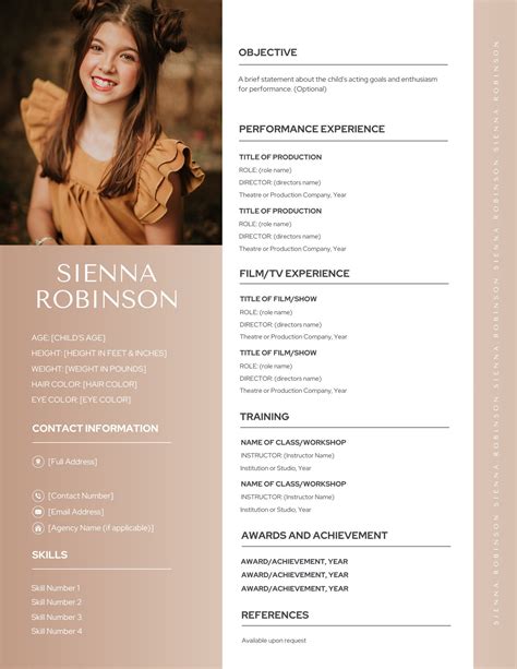 Child Actor Resume Template Canva, Editable Child Actor Resume, Theater