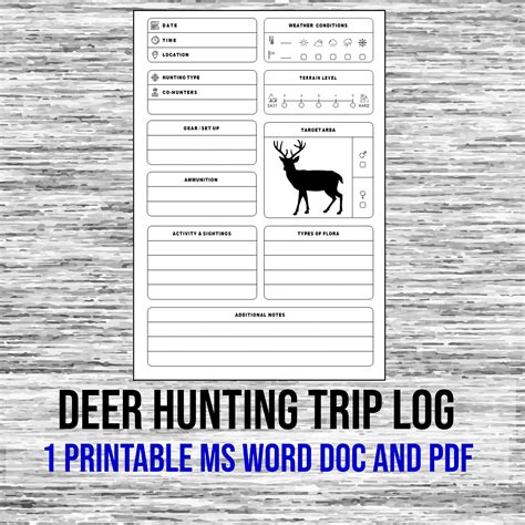 Digital Download Deer Hunting Trip Log Deer Hunt Record Deer Hunting