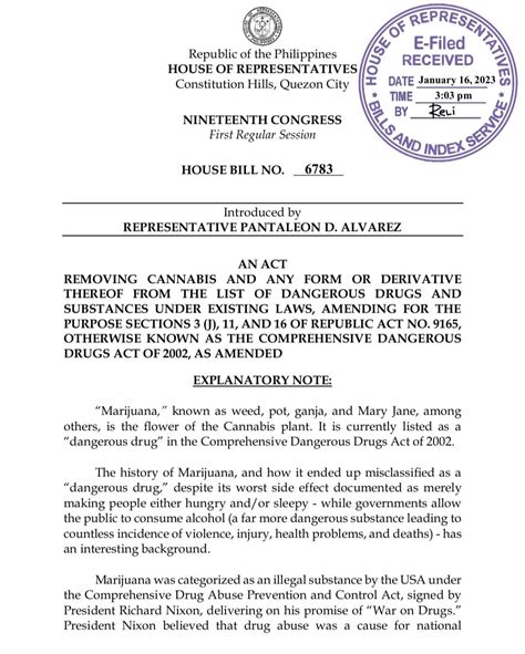 House Bill No. 6783 — Proposed House Bill that will remove "Cannabis ...