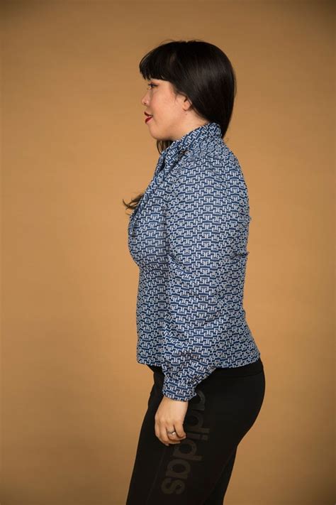 Fun S Blue Poly Blouse With A Pussy Bow Bishop Sl Gem