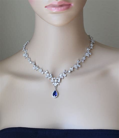 Royal Blue Bridal Jewelry Set Wedding Necklace Earrings Etsy