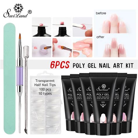 Saviland 10pcs Set Poly Gel Set 30g Nail Extension Builder Gel Clear