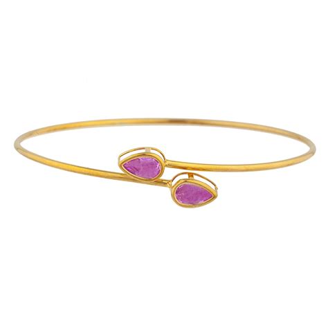 Amazon.com: 14Kt Gold Created Pink Sapphire Pear Bezel Bangle Bracelet : Handmade Products