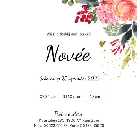 Hip Aquarel Geboortekaartjes Meisje Bloemen Kaartje2go