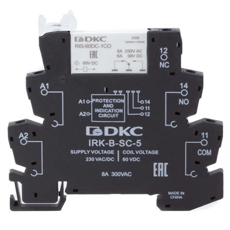 Реле интерфейсное, 1CO, ком. ток 6А, AgSnO2, напряжение 230V AC/DC ...