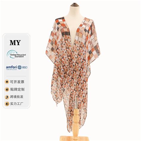 Plaid Womens Swimsuit Beach Cover Up Shirt Bikini Beachwear Bathing Suit Silk Scarf And