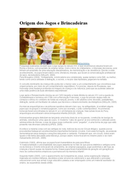 Como Surgiu Os Brinquedos Os Jogos E As Brincadeiras Tradicionais - Origem Dos Jogos e Brincadeiras | PDF | Aprendizado | Brinquedos