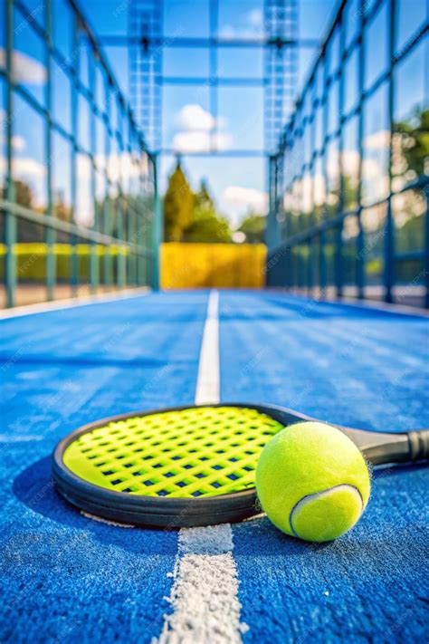 Paddle Tennis Ball On A Blue Paddle Tennis Court Racket Sports