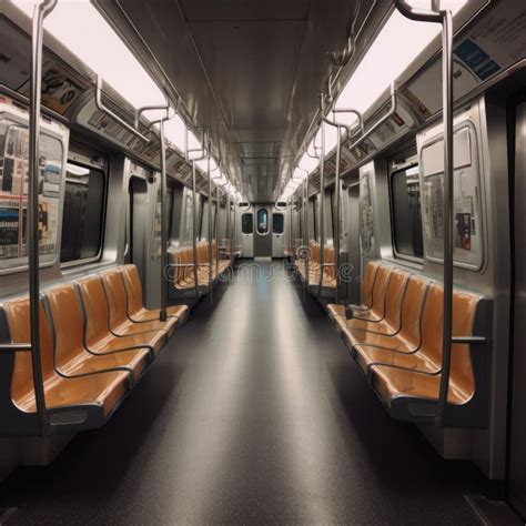 Inside Of An Empty Subway Train Illustration Ai Generative Stock