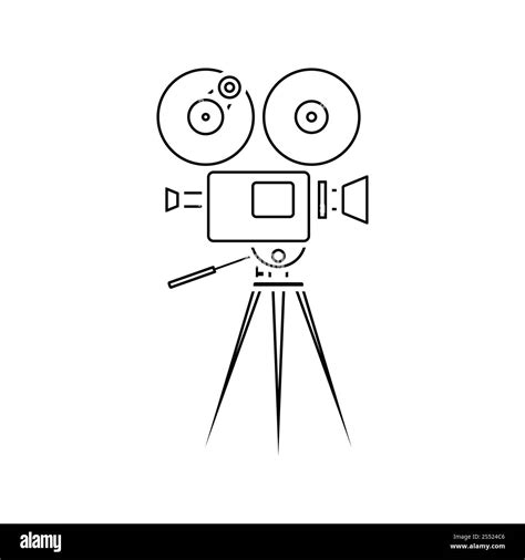 Retro Cinema Camera Icon Thin Line Design Vector Illustration Stock