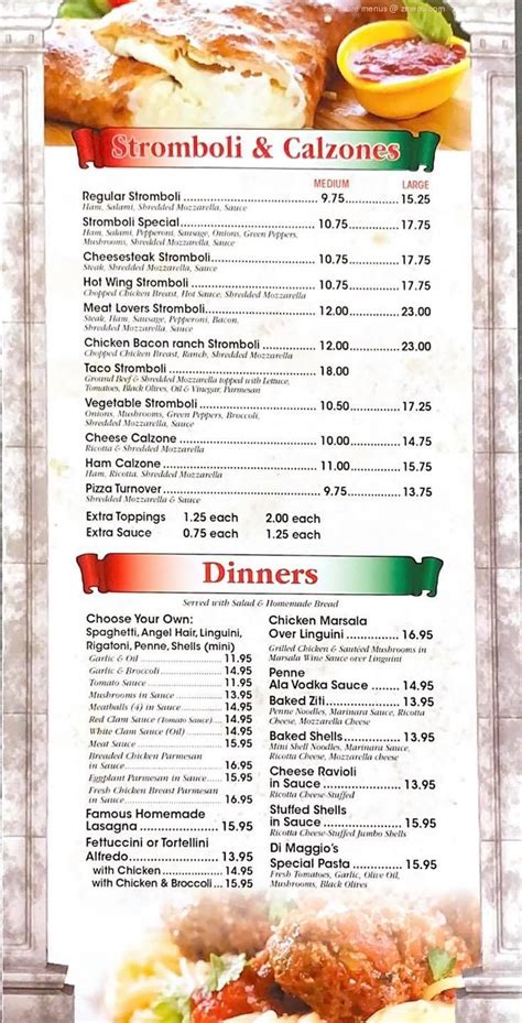 Online Menu Of Dimaggio Pizza Restaurant Minersville Pennsylvania