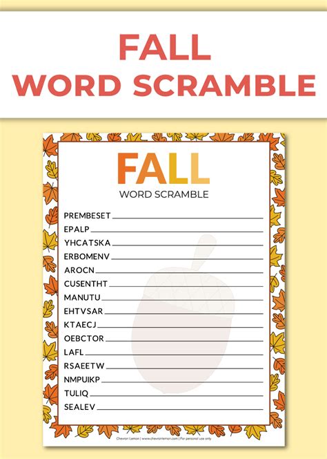 Fall Word Scramble With Answer Key