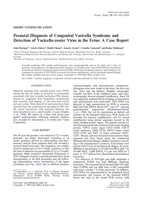 Pdf Prenatal Diagnosis Of Congenital Varicella Syndrome And Detection Of Varicella Zoster