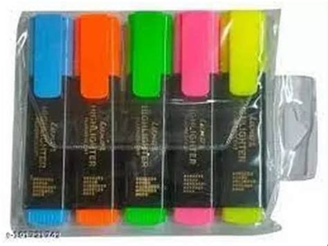 Plastic Flair Glow Lighter Pack Of 5 Multicolor For Highlighing